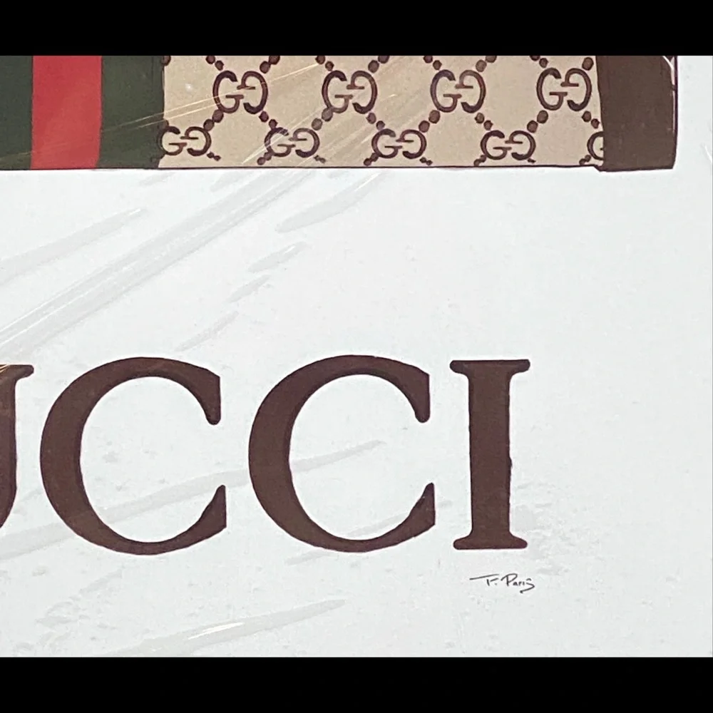 **SOLD** GUCCI TOTE BAG Print by Fairchild Paris Framed Artwork 14” x 18” - Picture 4 of 5